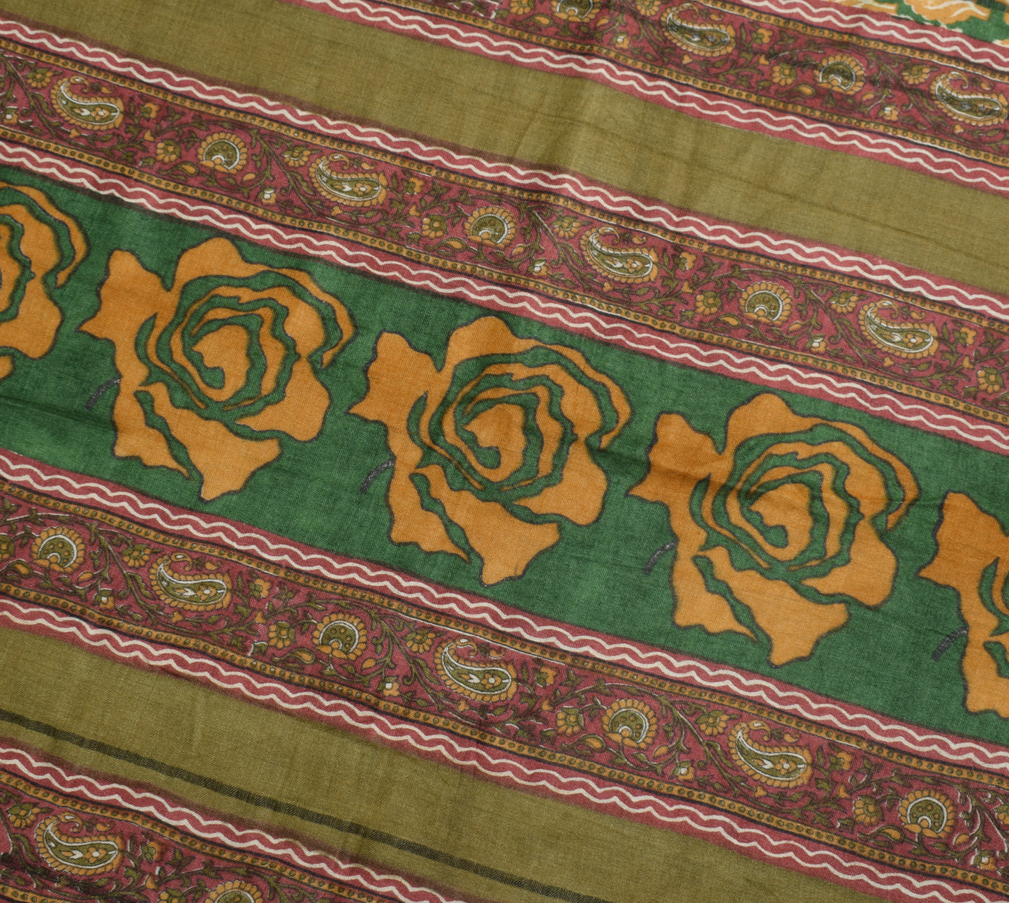 Sushila Vintage Dark Green Saree 100% Pure Woolen Floral Woven Soft Sari Fabric