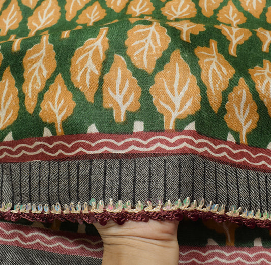 Sushila Vintage Dark Green Saree 100% Pure Woolen Floral Woven Soft Sari Fabric