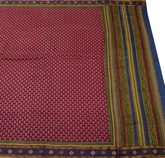 Sushila Vintage Maroon Saree 100% Pure Silk Printed & Woven Floral Sari Fabric