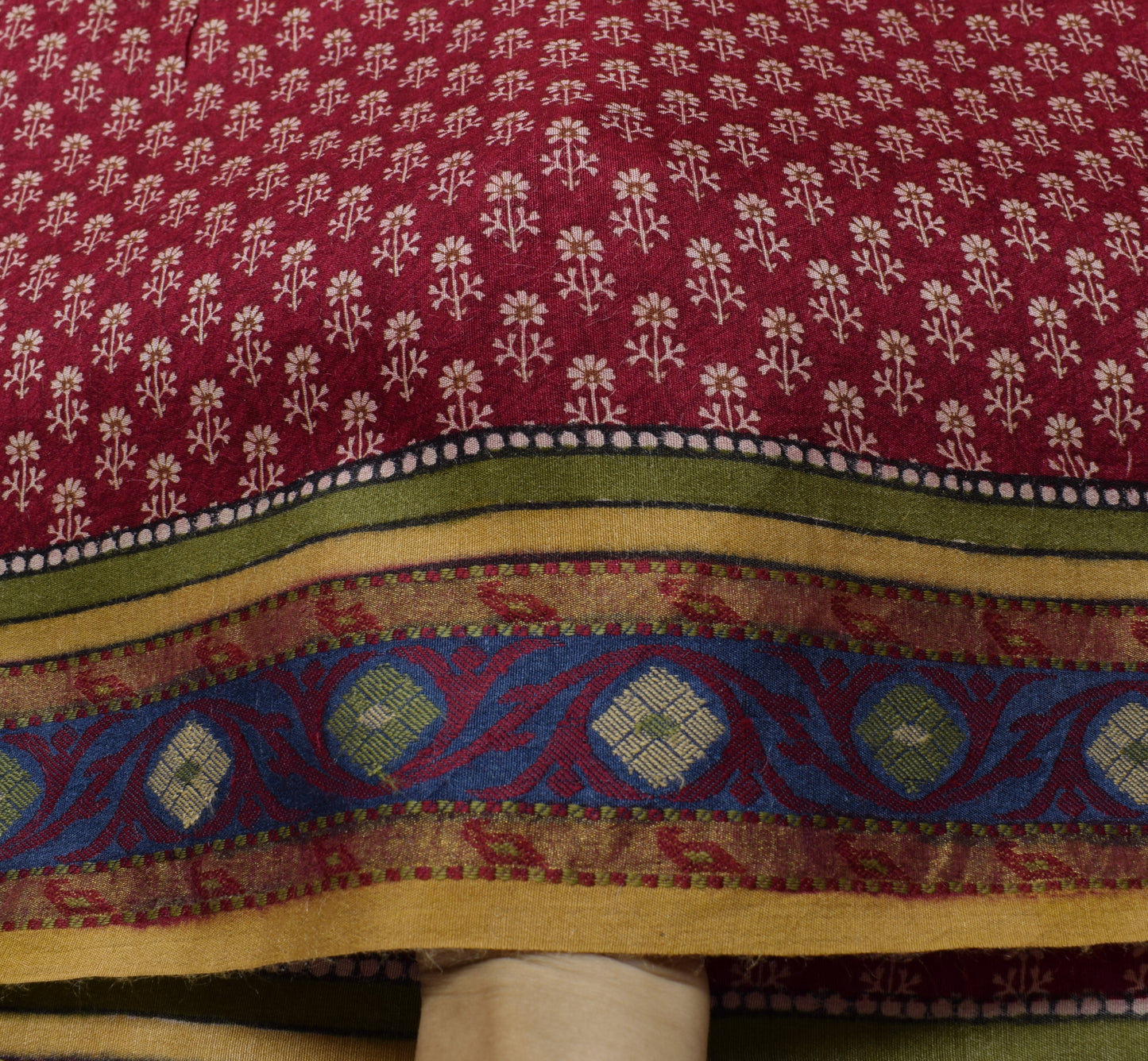 Sushila Vintage Maroon Saree 100% Pure Silk Printed & Woven Floral Sari Fabric
