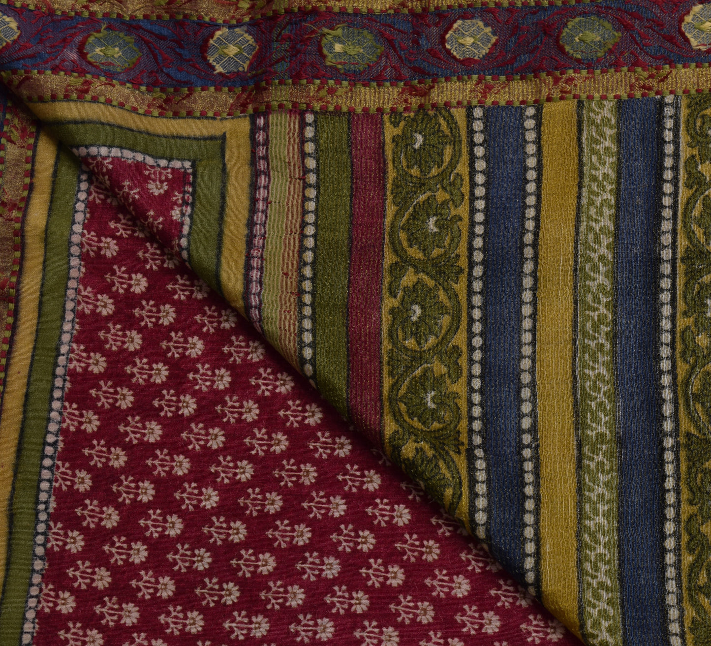 Sushila Vintage Maroon Saree 100% Pure Silk Printed & Woven Floral Sari Fabric