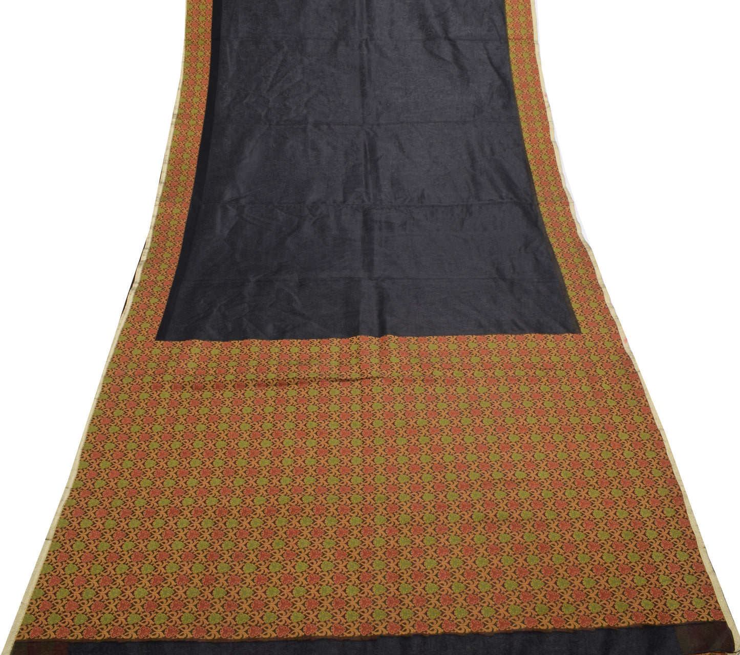 Sushila Vintage Black Indian Saree Blend Silk Supernet Woven Sari Craft Fabric