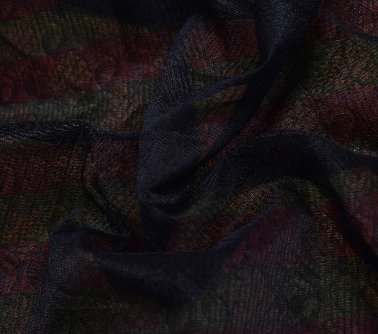 Sushila Vintage Black Indian Saree Blend Silk Supernet Woven Sari Craft Fabric