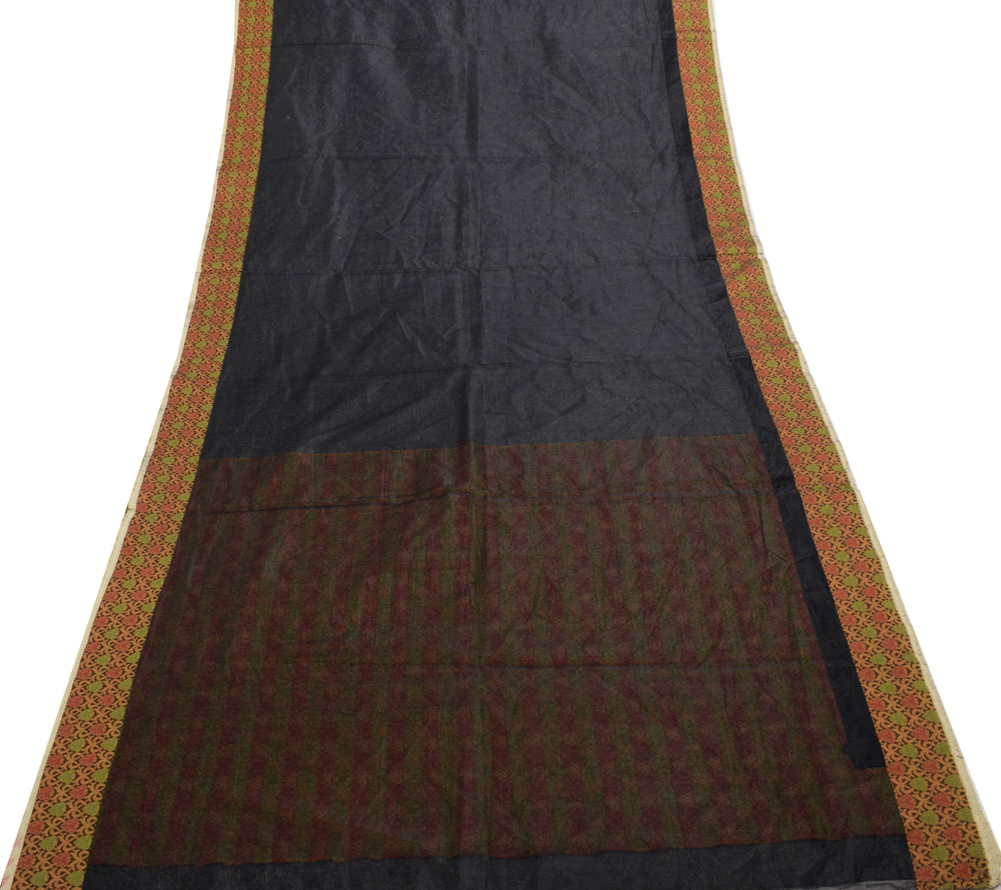 Sushila Vintage Black Indian Saree Blend Silk Supernet Woven Sari Craft Fabric