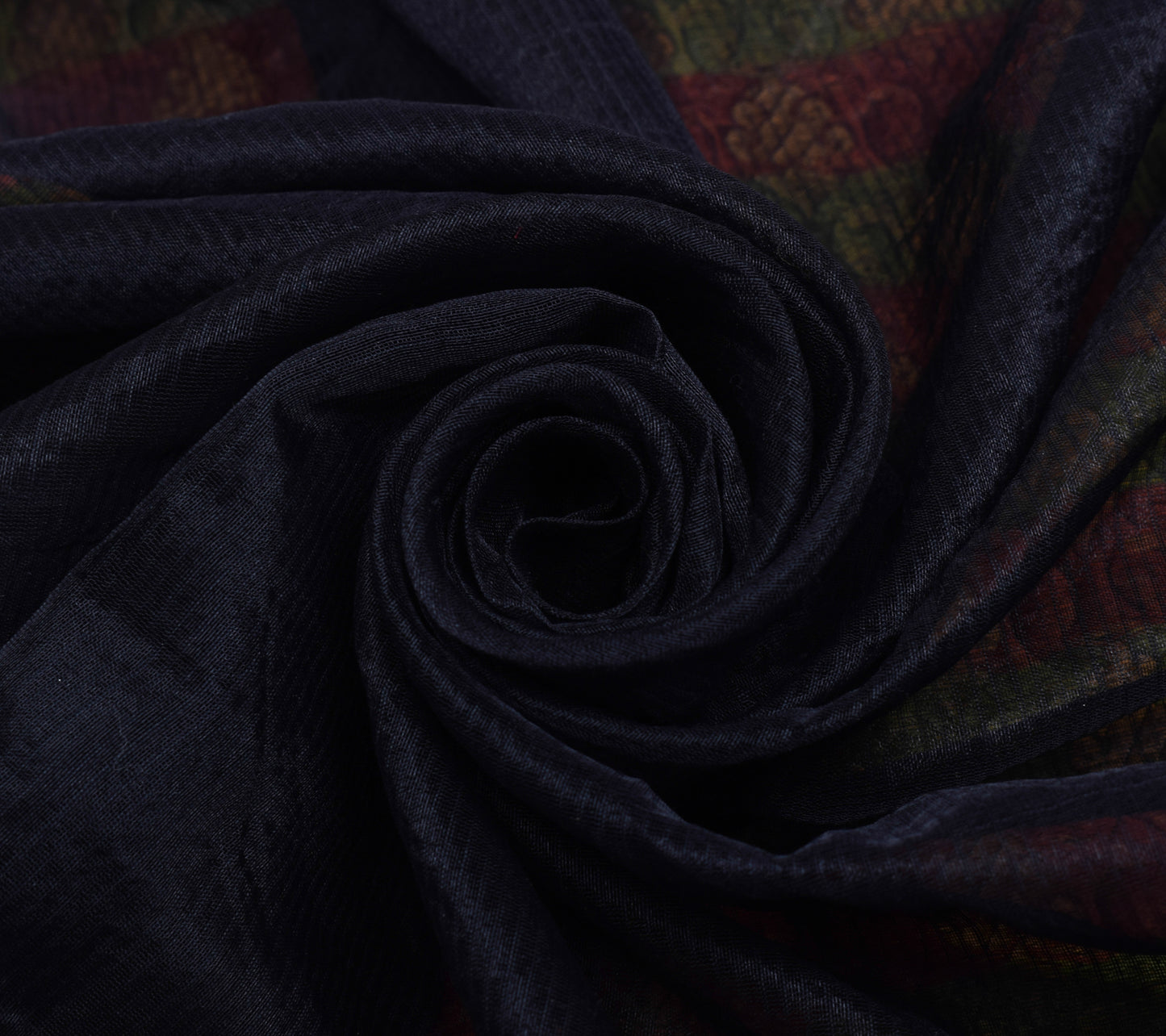 Sushila Vintage Black Indian Saree Blend Silk Supernet Woven Sari Craft Fabric