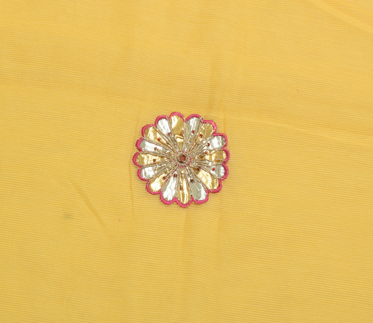 Sushila Vintage Yellow Saree Art Silk Supernet Floral Applique Work Sari Fabric