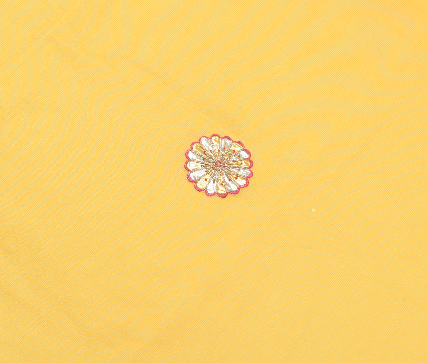 Sushila Vintage Yellow Saree Art Silk Supernet Floral Applique Work Sari Fabric