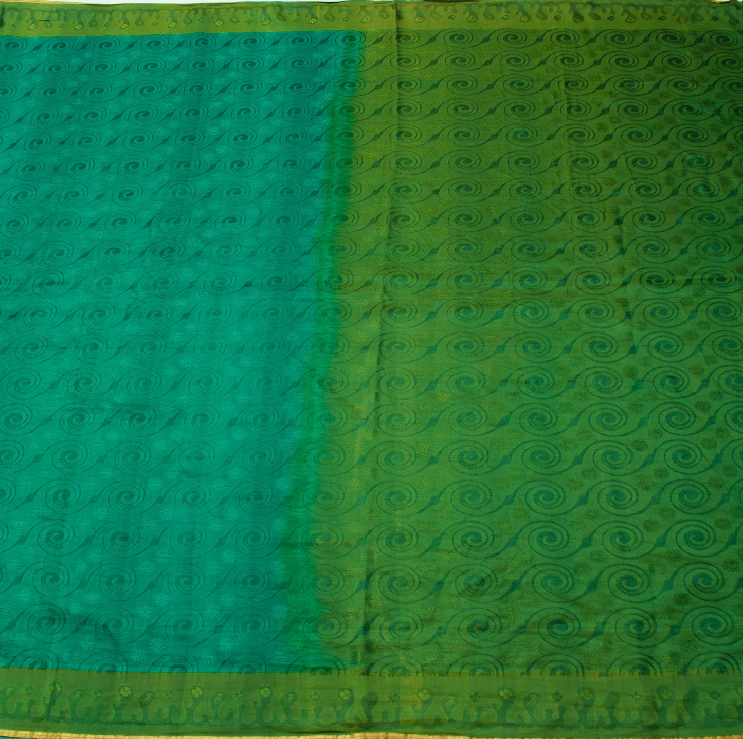Sushila Vintage Teal Green Indian Saree 100% Pure Silk All Over Over Sari Fabric