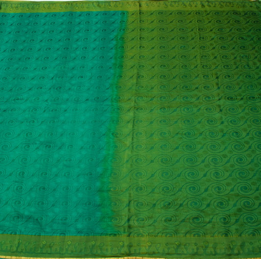 Sushila Vintage Teal Green Indian Saree 100% Pure Silk All Over Over Sari Fabric