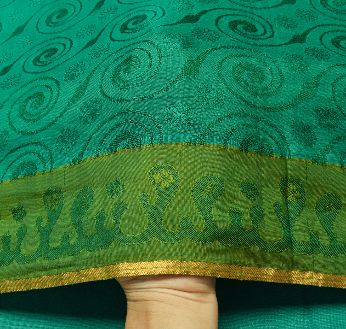Sushila Vintage Teal Green Indian Saree 100% Pure Silk All Over Over Sari Fabric