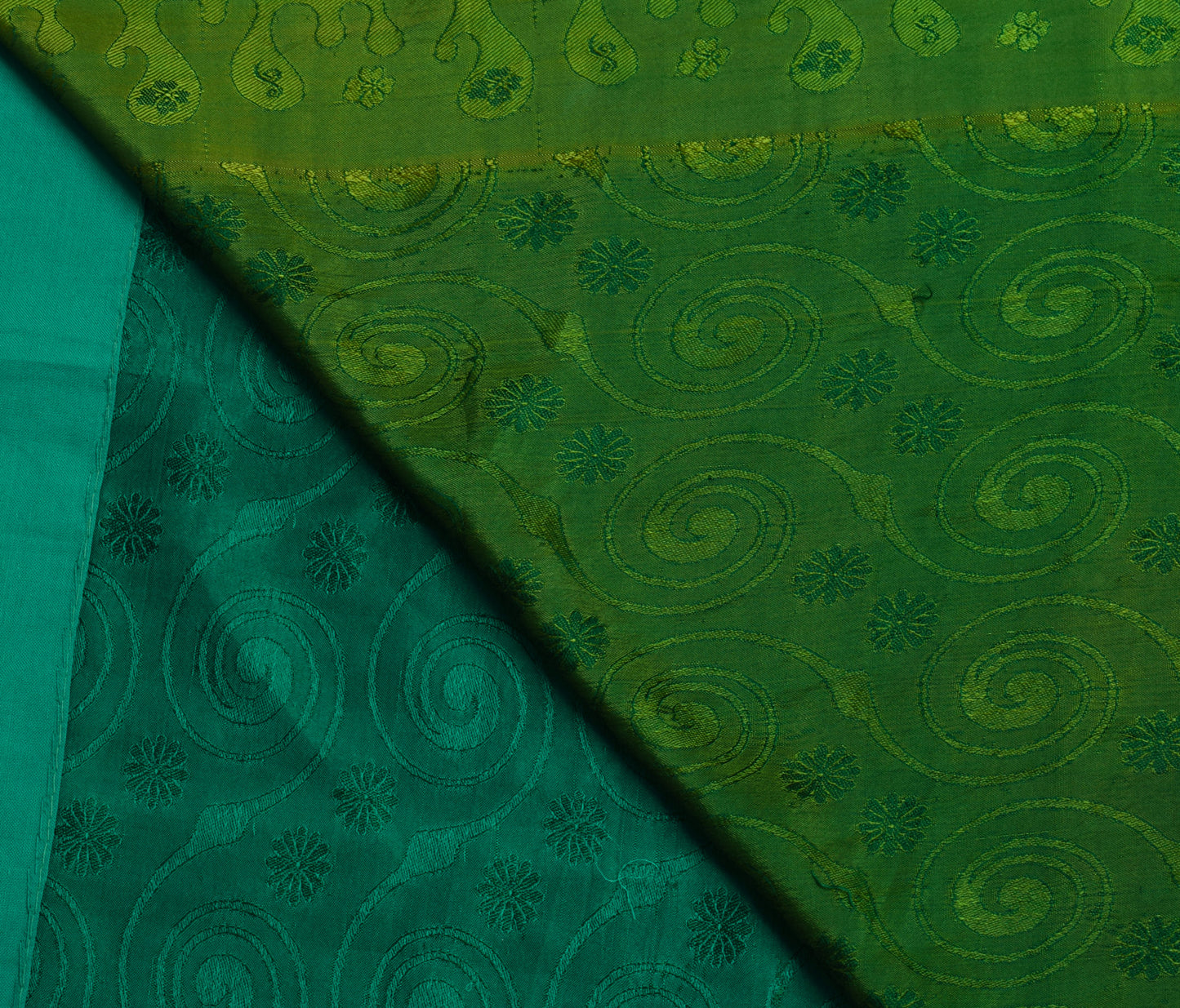 Sushila Vintage Teal Green Indian Saree 100% Pure Silk All Over Over Sari Fabric