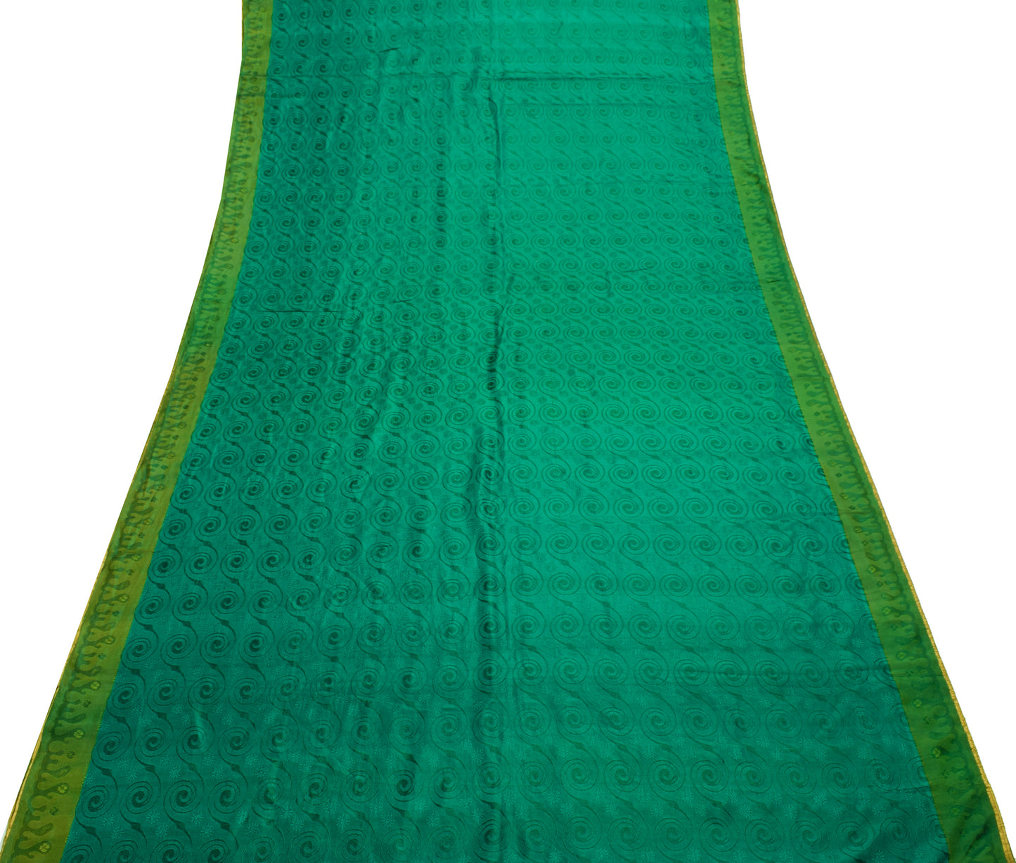 Sushila Vintage Teal Green Indian Saree 100% Pure Silk All Over Over Sari Fabric