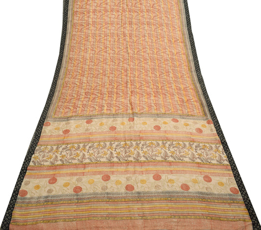 Sushila Vintage Multi-Color Saree 100%Pure Woolen Woven Floral Sari Craft Fabric