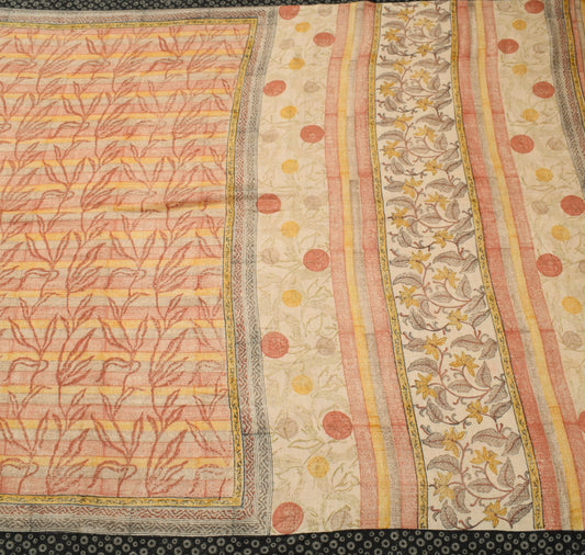 Sushila Vintage Multi-Color Saree 100%Pure Woolen Woven Floral Sari Craft Fabric