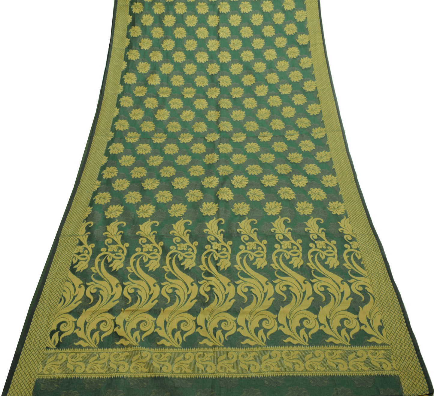 Sushila Vintage Teal Green Saree Art Silk All Over Woven Floral 5 YD Sari Fabric