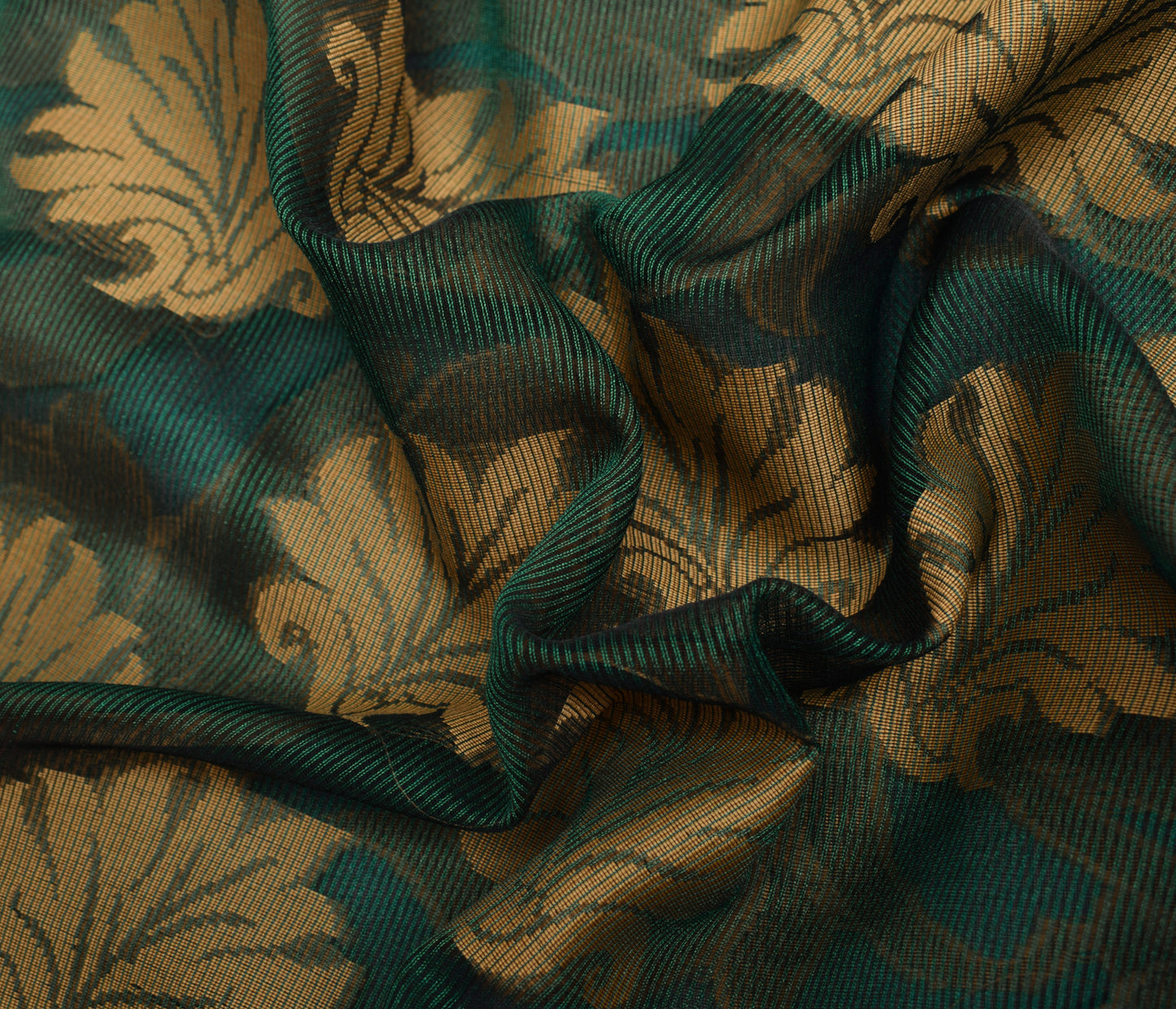 Sushila Vintage Teal Green Saree Art Silk All Over Woven Floral 5 YD Sari Fabric