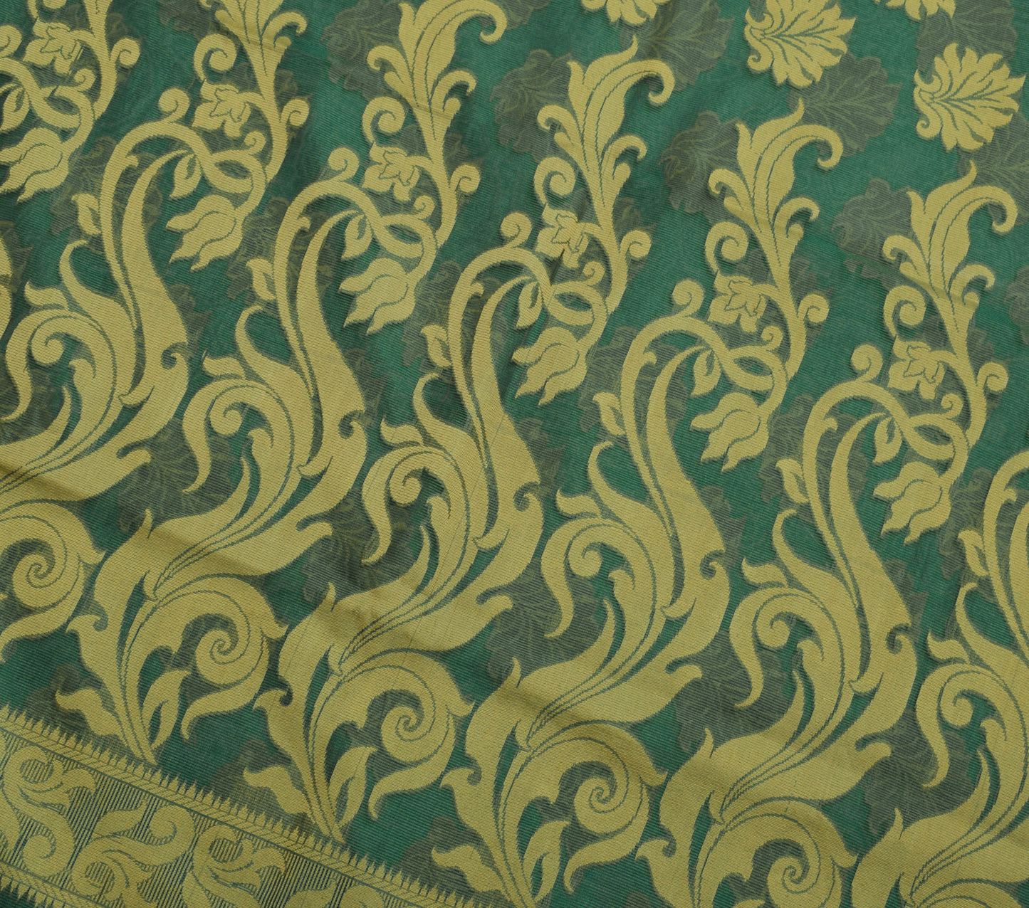 Sushila Vintage Teal Green Saree Art Silk All Over Woven Floral 5 YD Sari Fabric