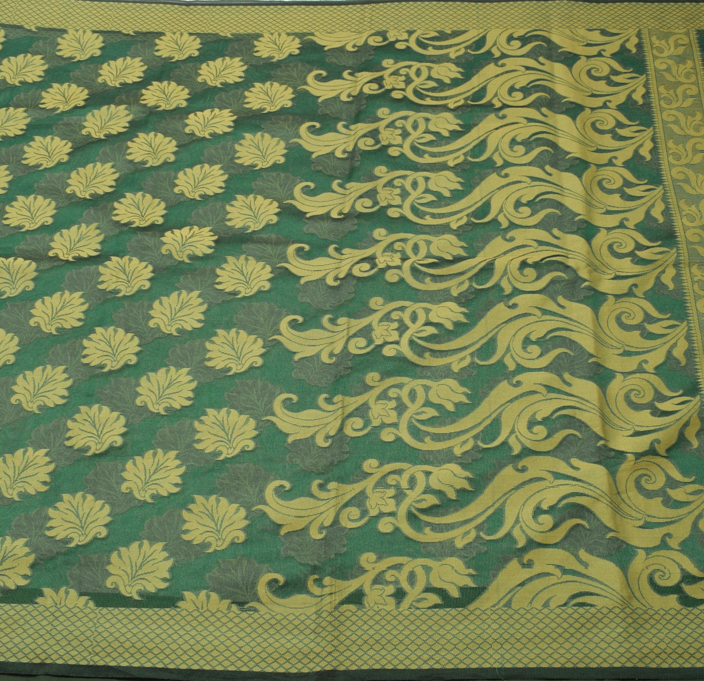 Sushila Vintage Teal Green Saree Art Silk All Over Woven Floral 5 YD Sari Fabric