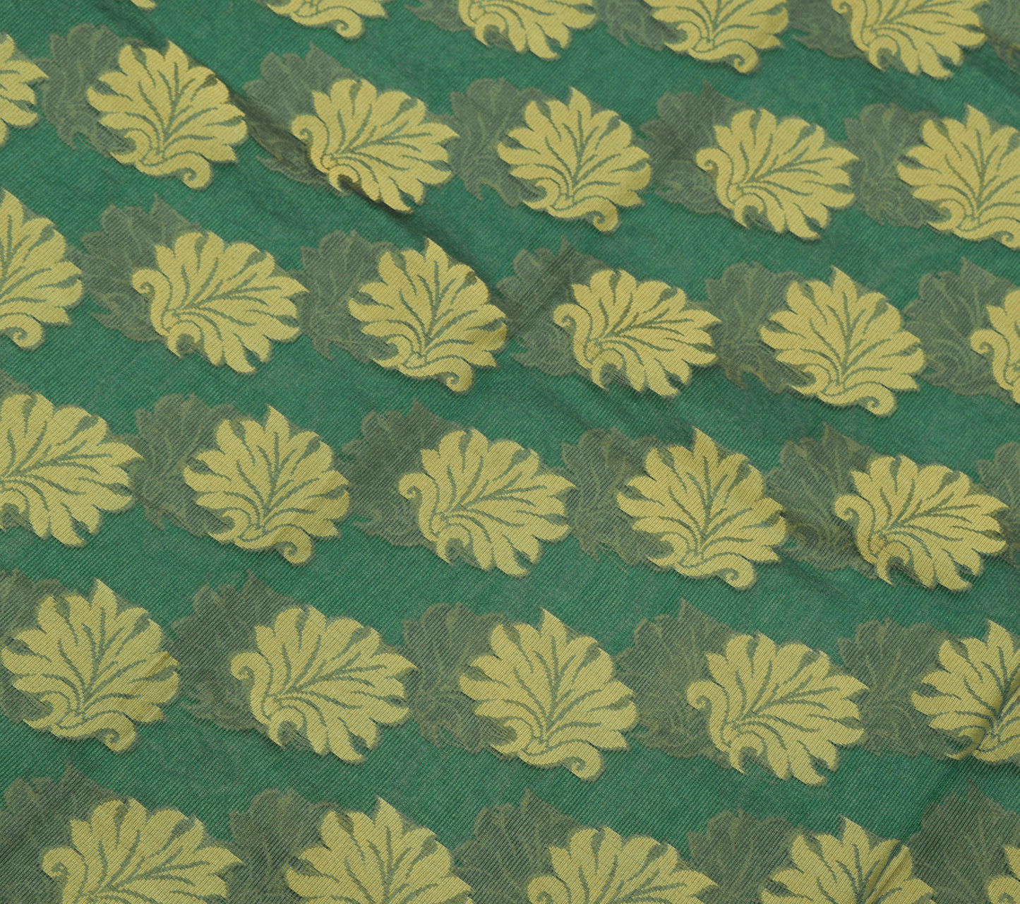 Sushila Vintage Teal Green Saree Art Silk All Over Woven Floral 5 YD Sari Fabric