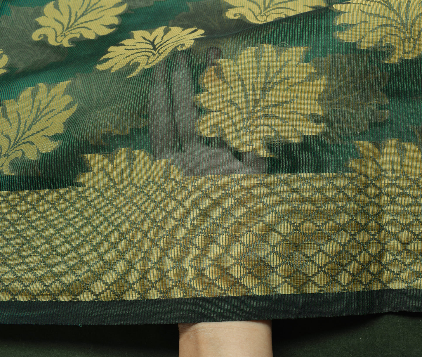 Sushila Vintage Teal Green Saree Art Silk All Over Woven Floral 5 YD Sari Fabric
