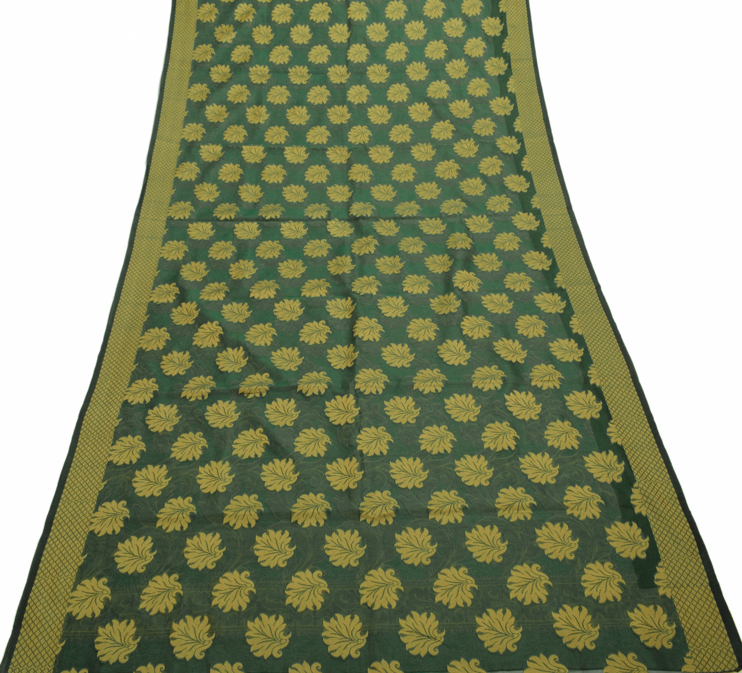 Sushila Vintage Teal Green Saree Art Silk All Over Woven Floral 5 YD Sari Fabric