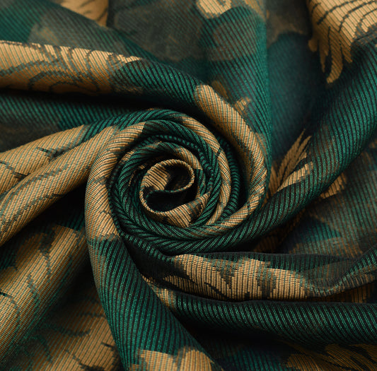 Sushila Vintage Teal Green Saree Art Silk All Over Woven Floral 5 YD Sari Fabric