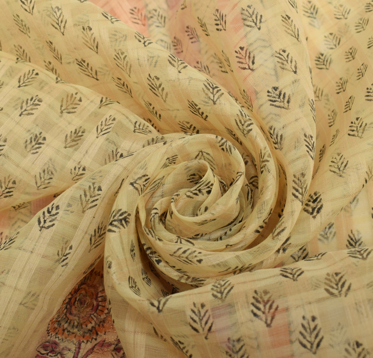 Sushila Vintage Cream Saree Art Silk Hand Block Printed Floral Sari Craft Fabric