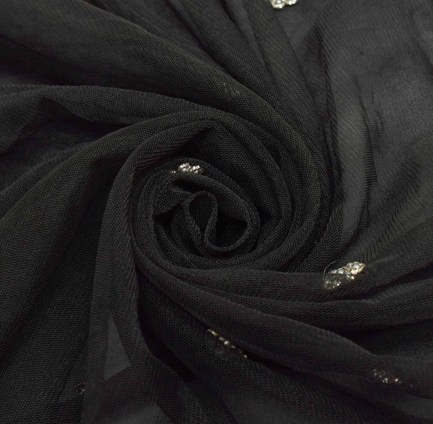 Sushila Vintage Black Saree 100% Pure Georgette Silk Hand Beaded 5YD Sari Fabric