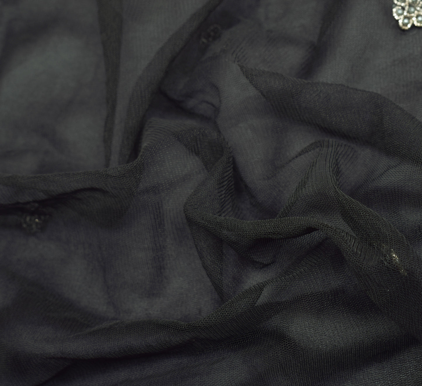 Sushila Vintage Black Saree 100% Pure Georgette Silk Hand Beaded 5YD Sari Fabric