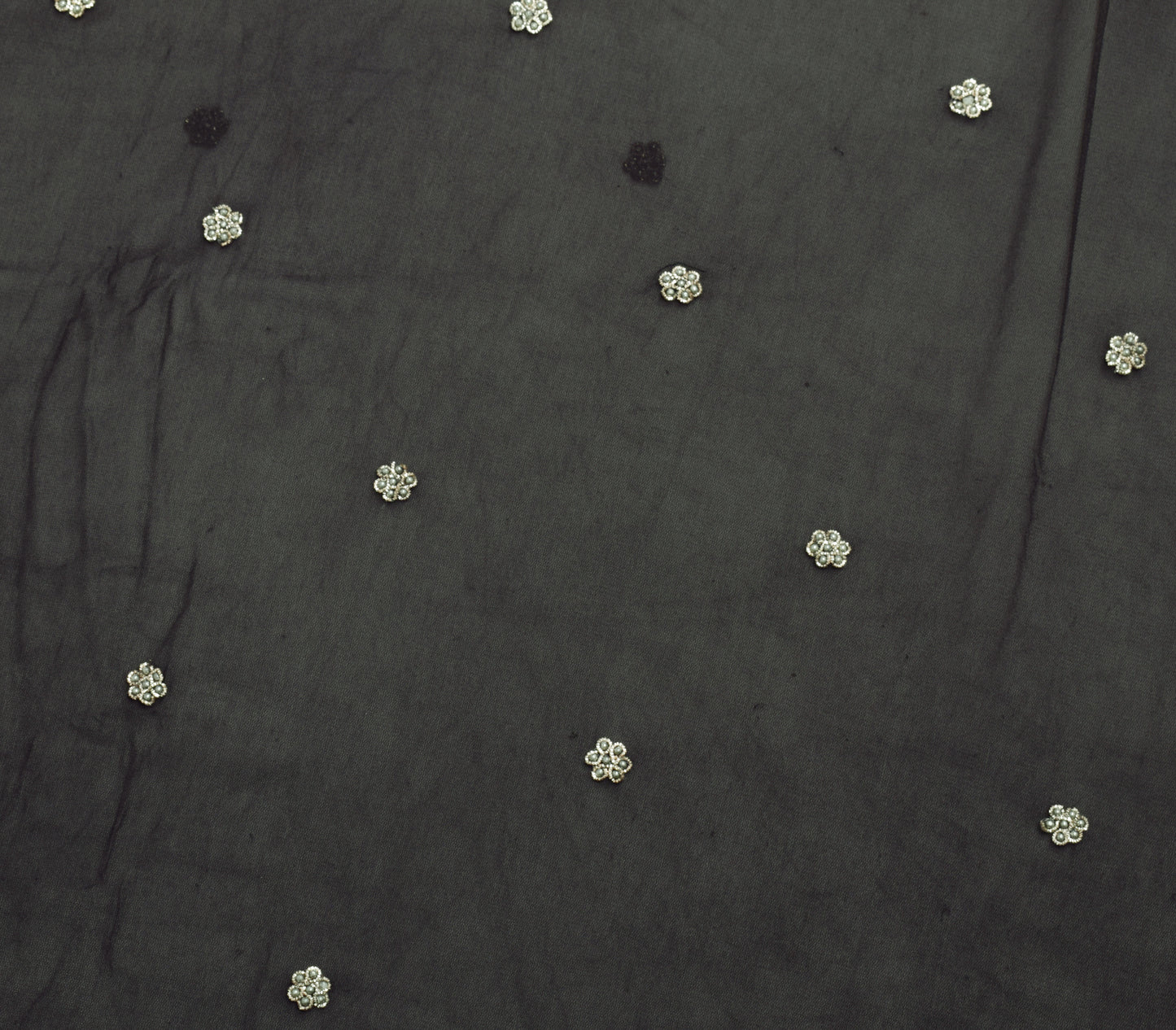 Sushila Vintage Black Saree 100% Pure Georgette Silk Hand Beaded 5YD Sari Fabric