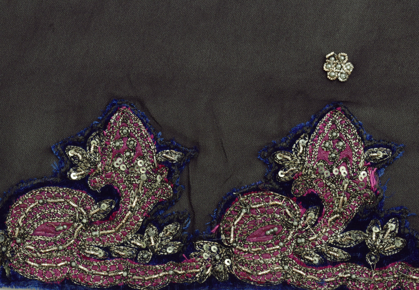 Sushila Vintage Black Saree 100% Pure Georgette Silk Hand Beaded 5YD Sari Fabric