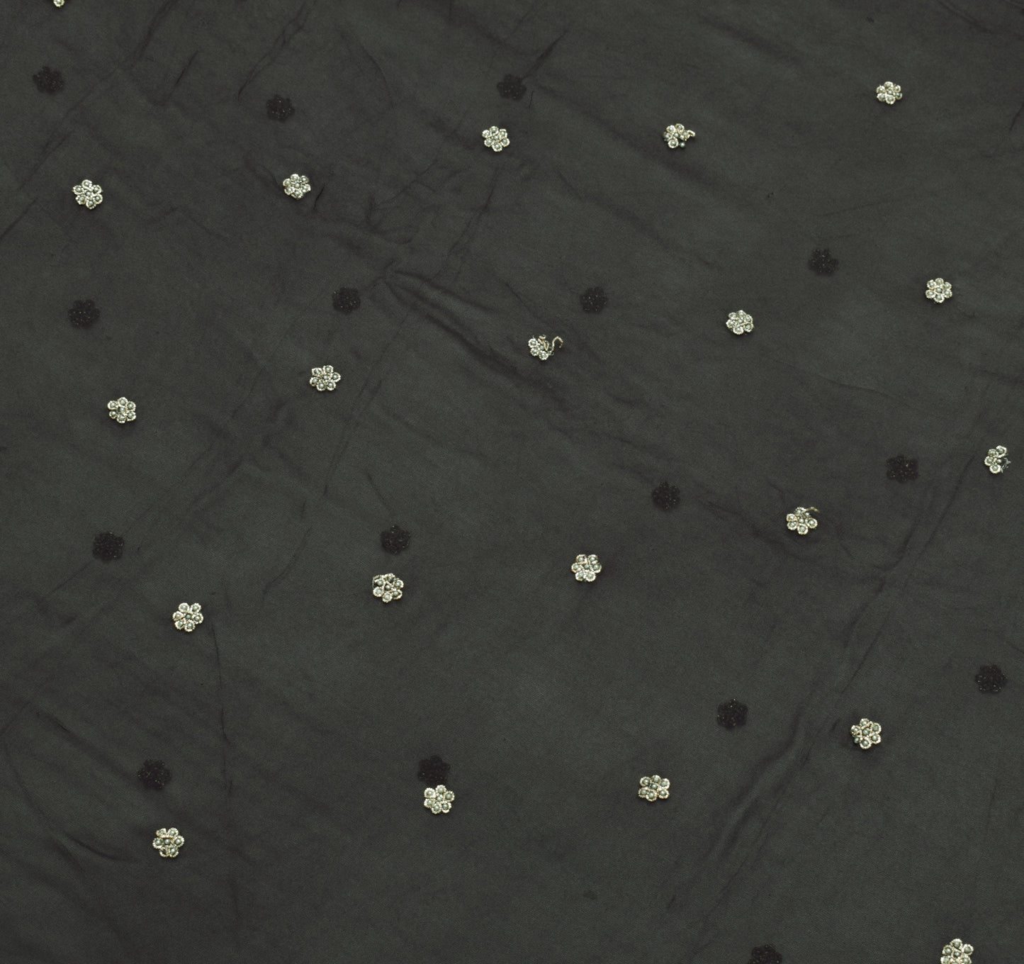 Sushila Vintage Black Saree 100% Pure Georgette Silk Hand Beaded 5YD Sari Fabric