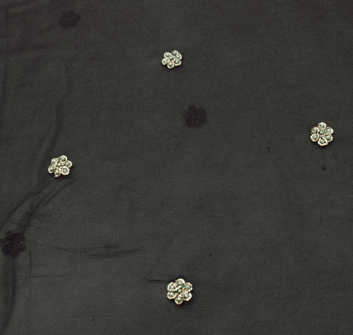 Sushila Vintage Black Saree 100% Pure Georgette Silk Hand Beaded 5YD Sari Fabric