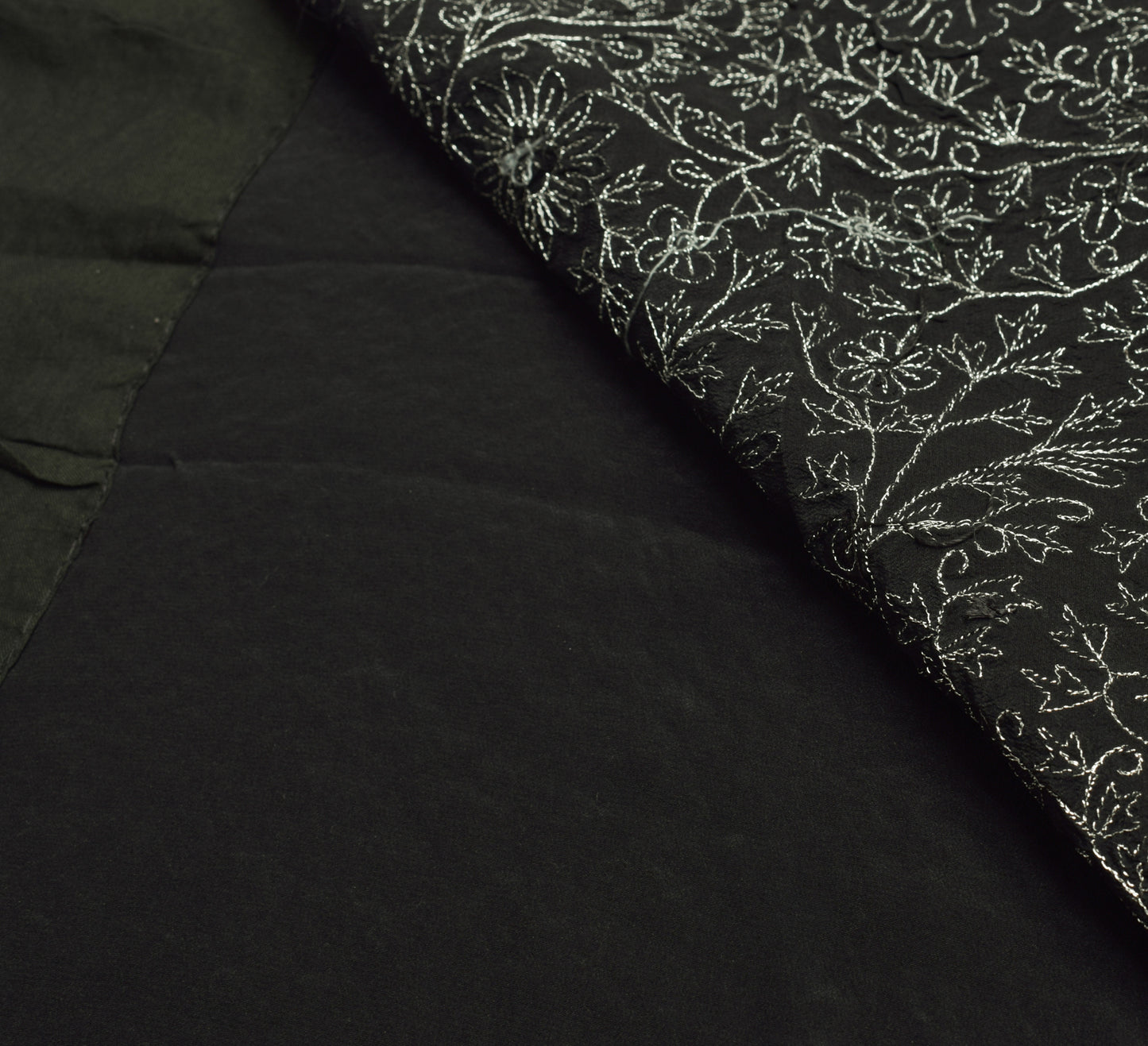 Sushila Vintage Black Saree 100% Pure Crepe Silk Embroidered Floral Sari Fabric