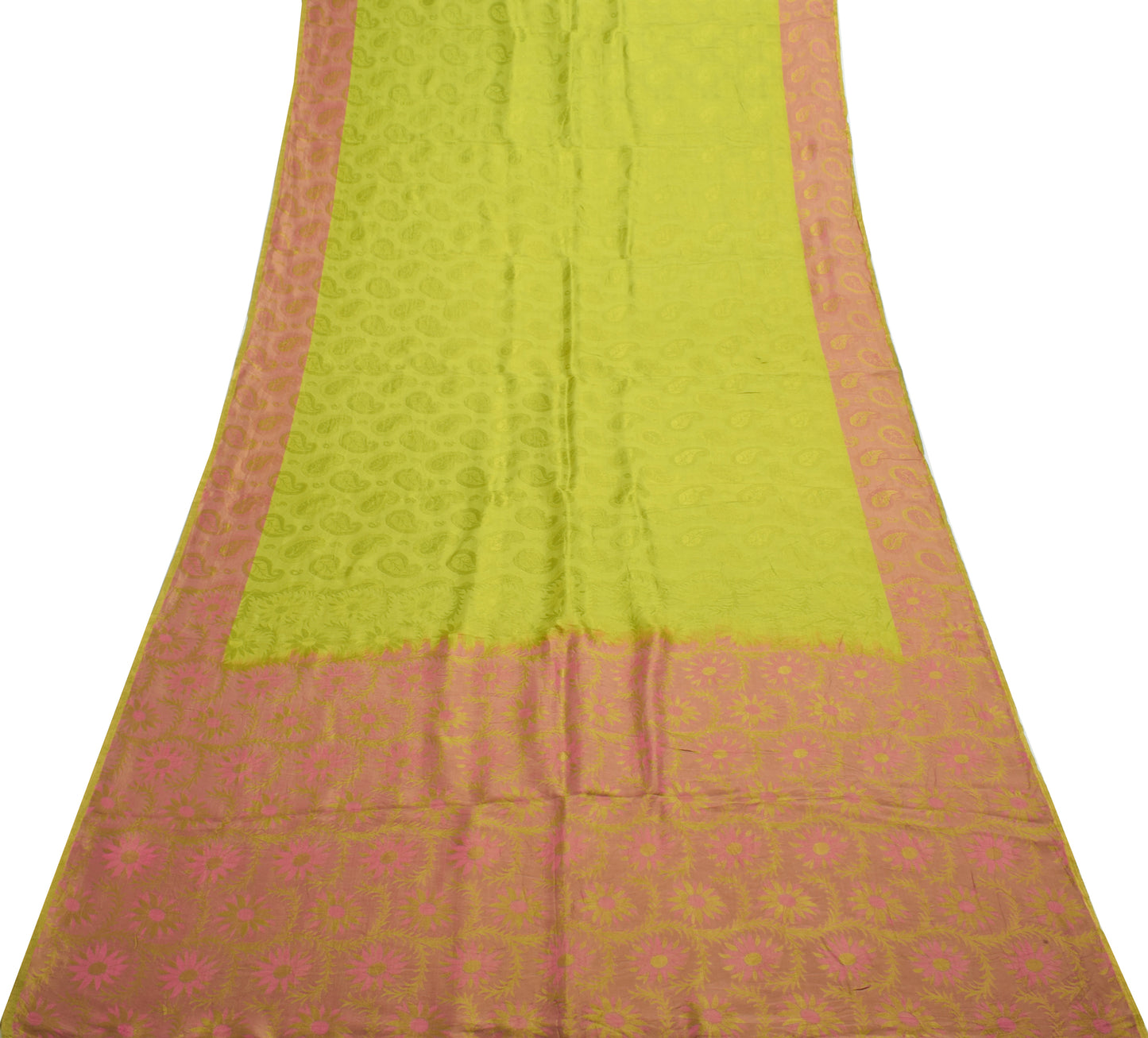 Sushila Vintage Green Saree 100% Pure Silk All Over Woven Paisley Sari Fabric