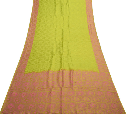 Sushila Vintage Green Saree 100% Pure Silk All Over Woven Paisley Sari Fabric