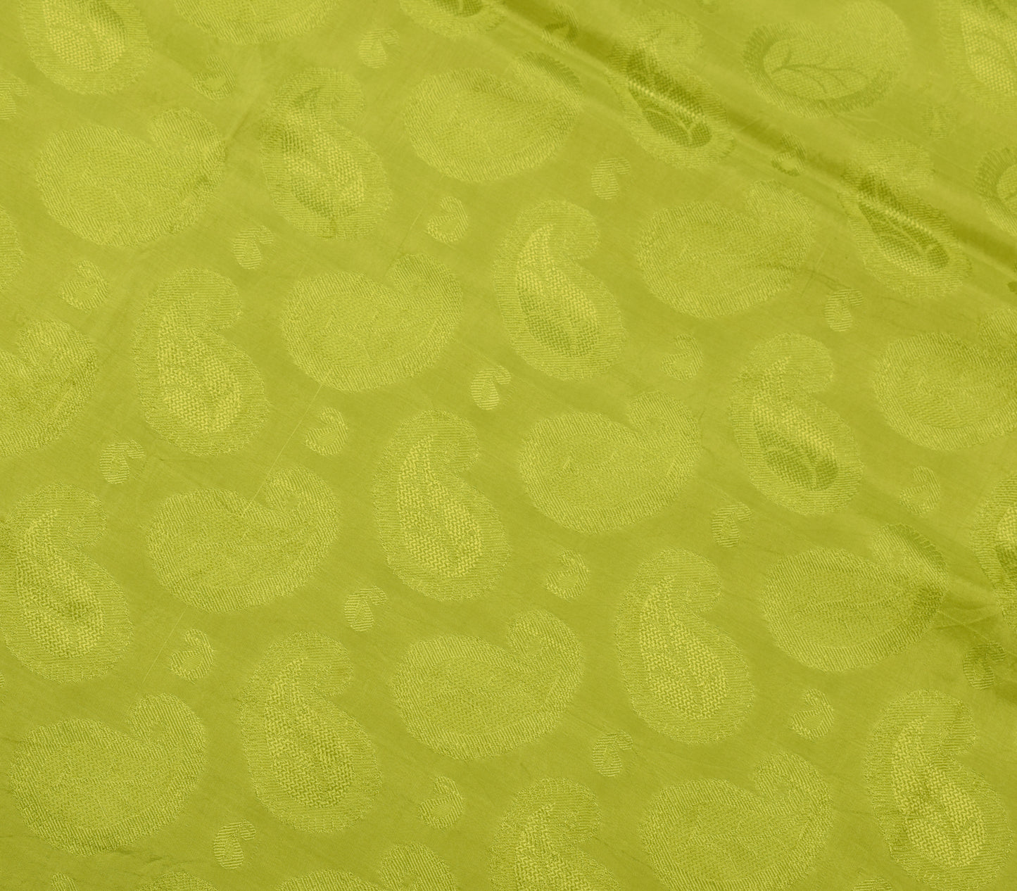 Sushila Vintage Green Saree 100% Pure Silk All Over Woven Paisley Sari Fabric