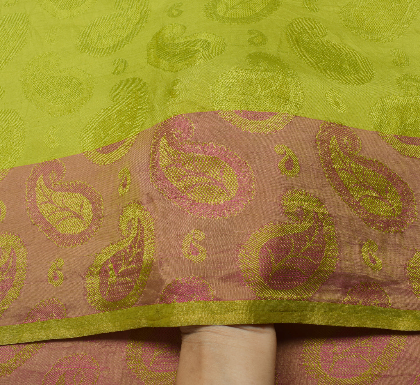 Sushila Vintage Green Saree 100% Pure Silk All Over Woven Paisley Sari Fabric