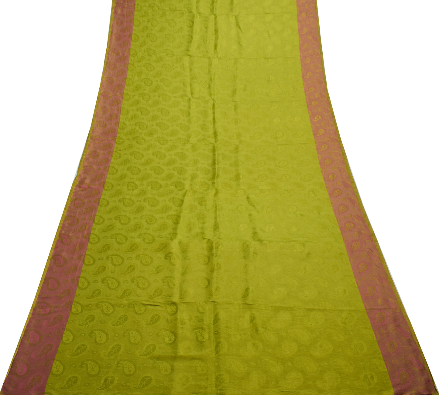 Sushila Vintage Green Saree 100% Pure Silk All Over Woven Paisley Sari Fabric