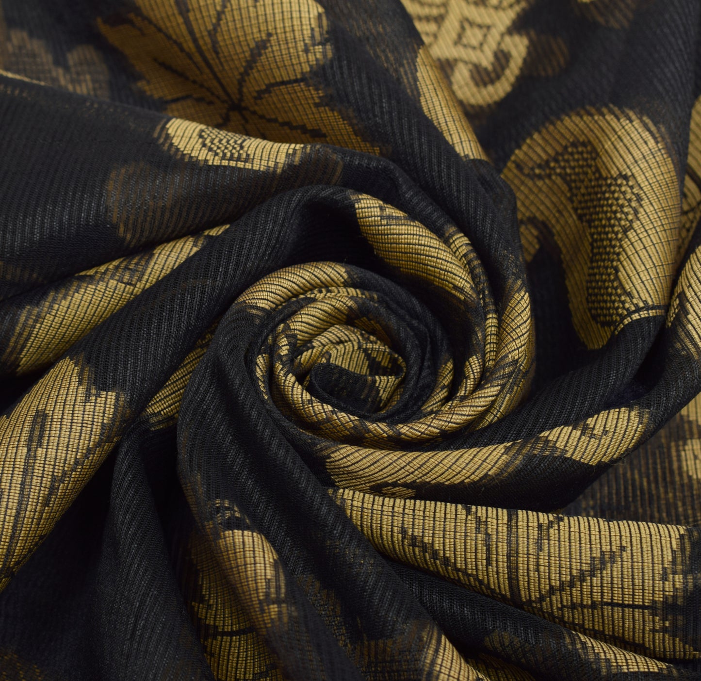 Sushila Vintage Black Saree Art Silk All Over Woven Paisley Sari Craft Fabric