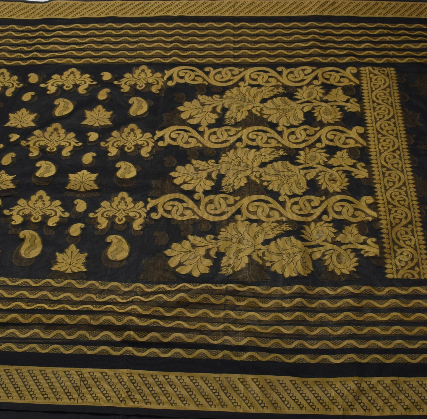 Sushila Vintage Black Saree Art Silk All Over Woven Paisley Sari Craft Fabric