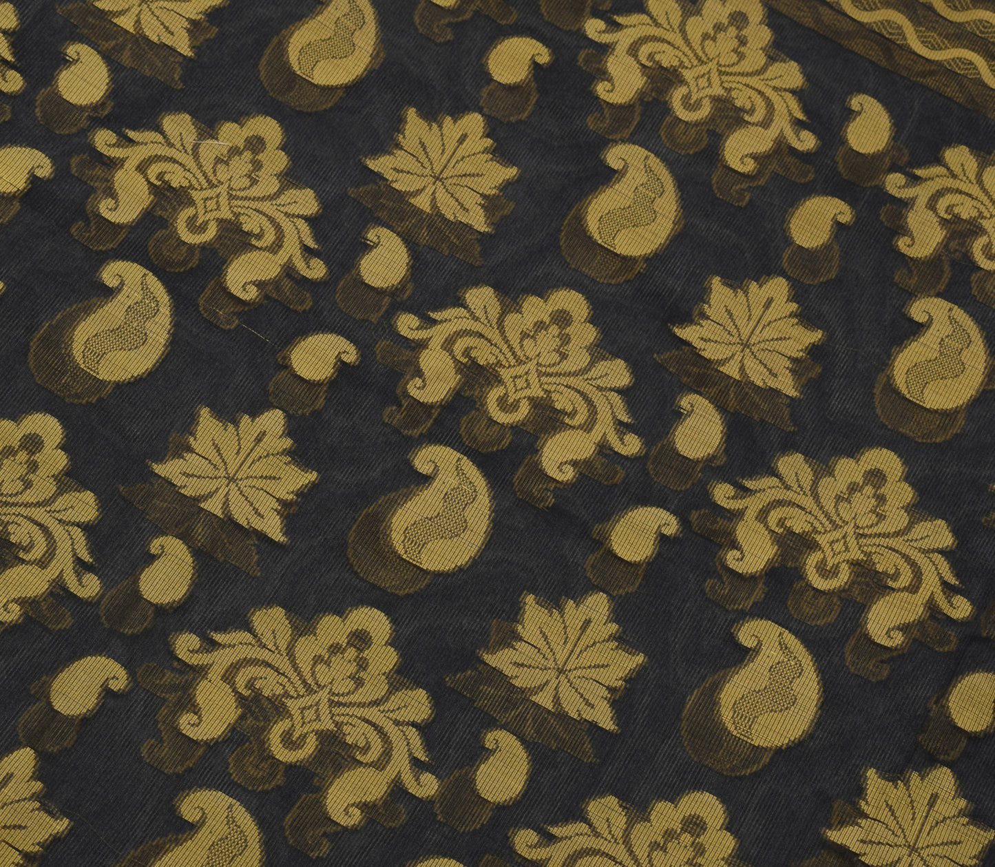 Sushila Vintage Black Saree Art Silk All Over Woven Paisley Sari Craft Fabric