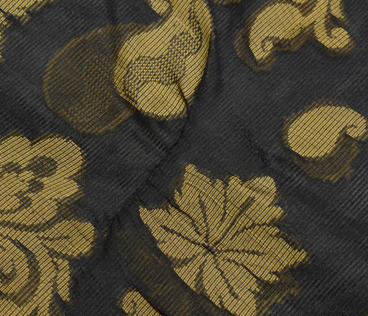 Sushila Vintage Black Saree Art Silk All Over Woven Paisley Sari Craft Fabric