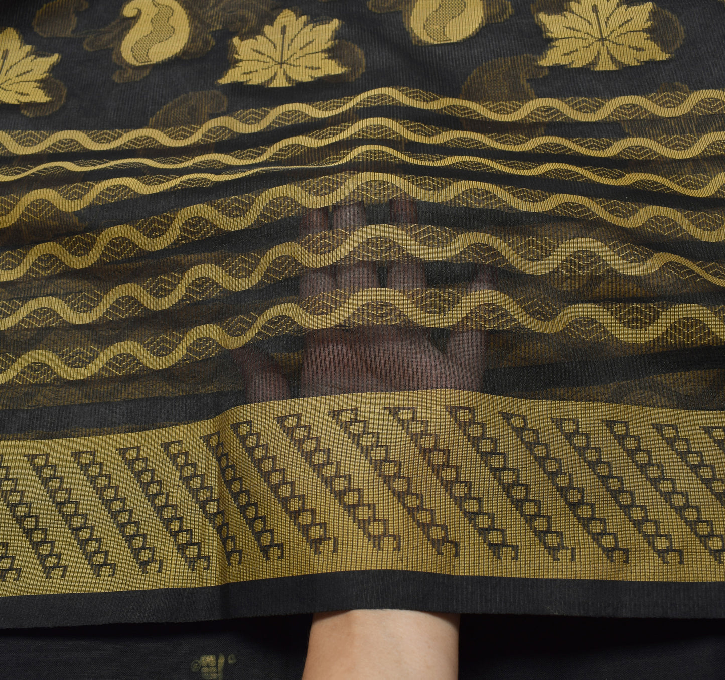 Sushila Vintage Black Saree Art Silk All Over Woven Paisley Sari Craft Fabric
