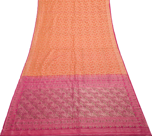 Sushila Vintage Mustard Saree 100% Pure Silk All Over Woven Floral Sari Fabric
