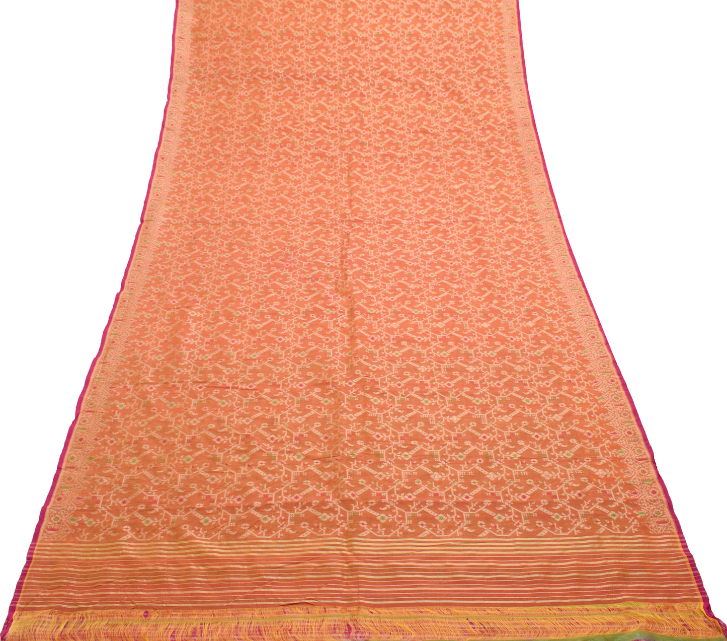 Sushila Vintage Mustard Saree 100% Pure Silk All Over Woven Floral Sari Fabric