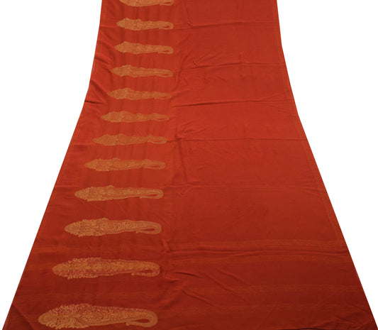 Sushila Vintage Rust Saree 100% Pure Georgette Silk Woven Paisley Sari Fabric