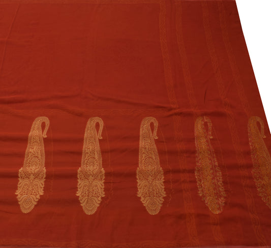 Sushila Vintage Rust Saree 100% Pure Georgette Silk Woven Paisley Sari Fabric