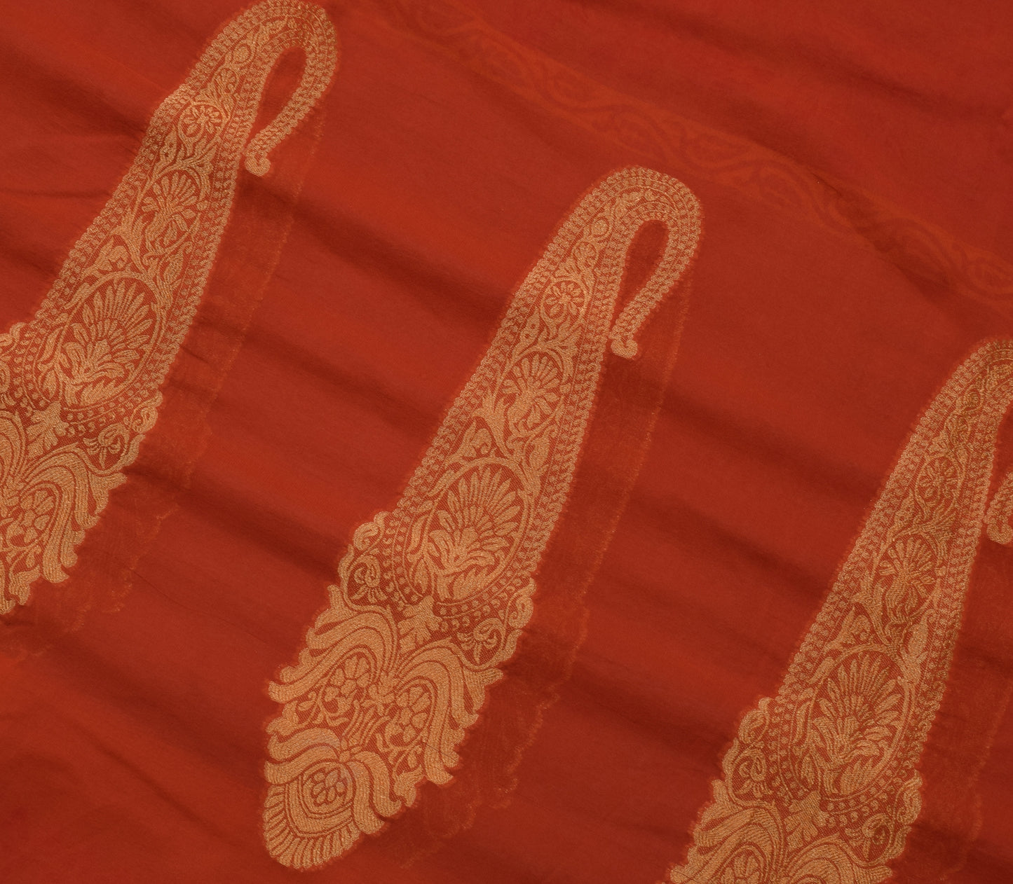 Sushila Vintage Rust Saree 100% Pure Georgette Silk Woven Paisley Sari Fabric