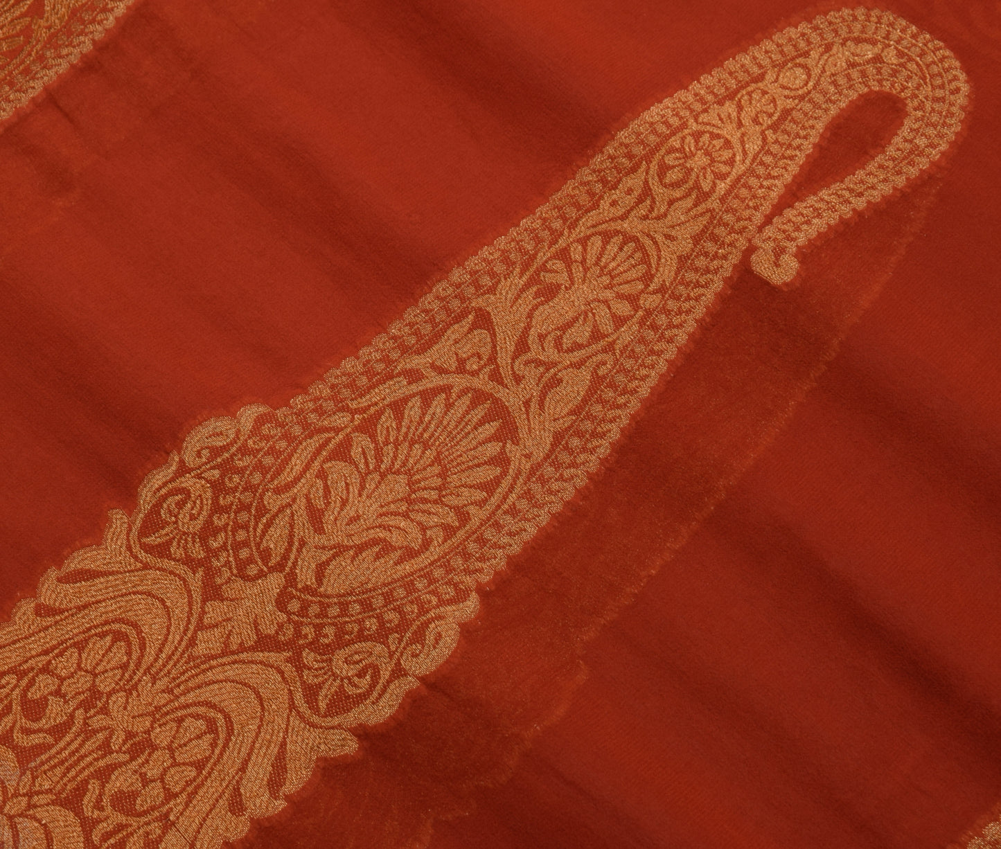Sushila Vintage Rust Saree 100% Pure Georgette Silk Woven Paisley Sari Fabric